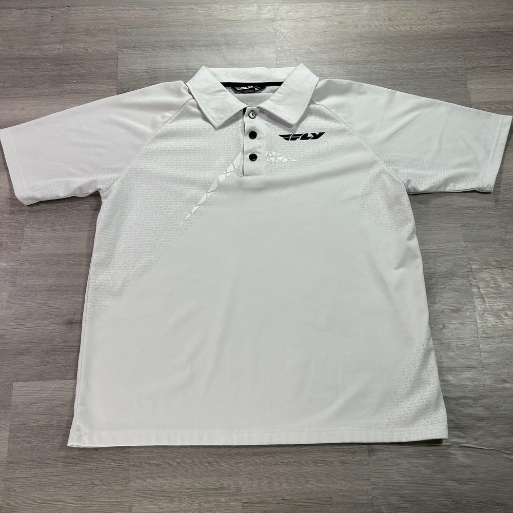Fly Racing Polo Shirt Mens Medium White Geometric Moto Performance Lightweight